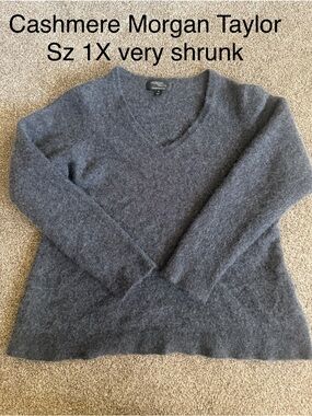 Morgan Taylor Women's Gray Cashmere  Sweater says 1x but very shrunk SEE BELOW